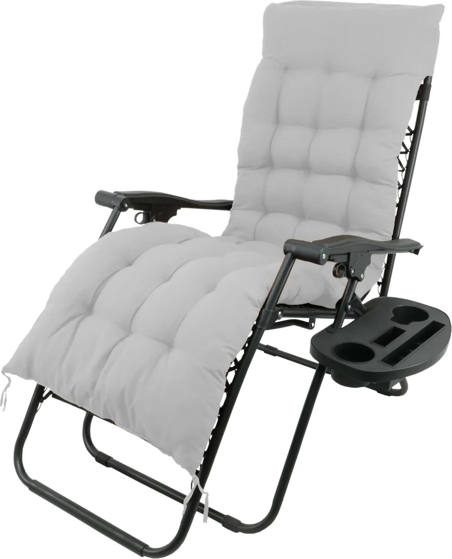 Garden Line SKLADACIA ZÁHRADNÁ STOLIČKA S OPOROU PRE NOHY, VRECKOM, ČIERNA S ŠEDÝM VANKÚŠOM *9979