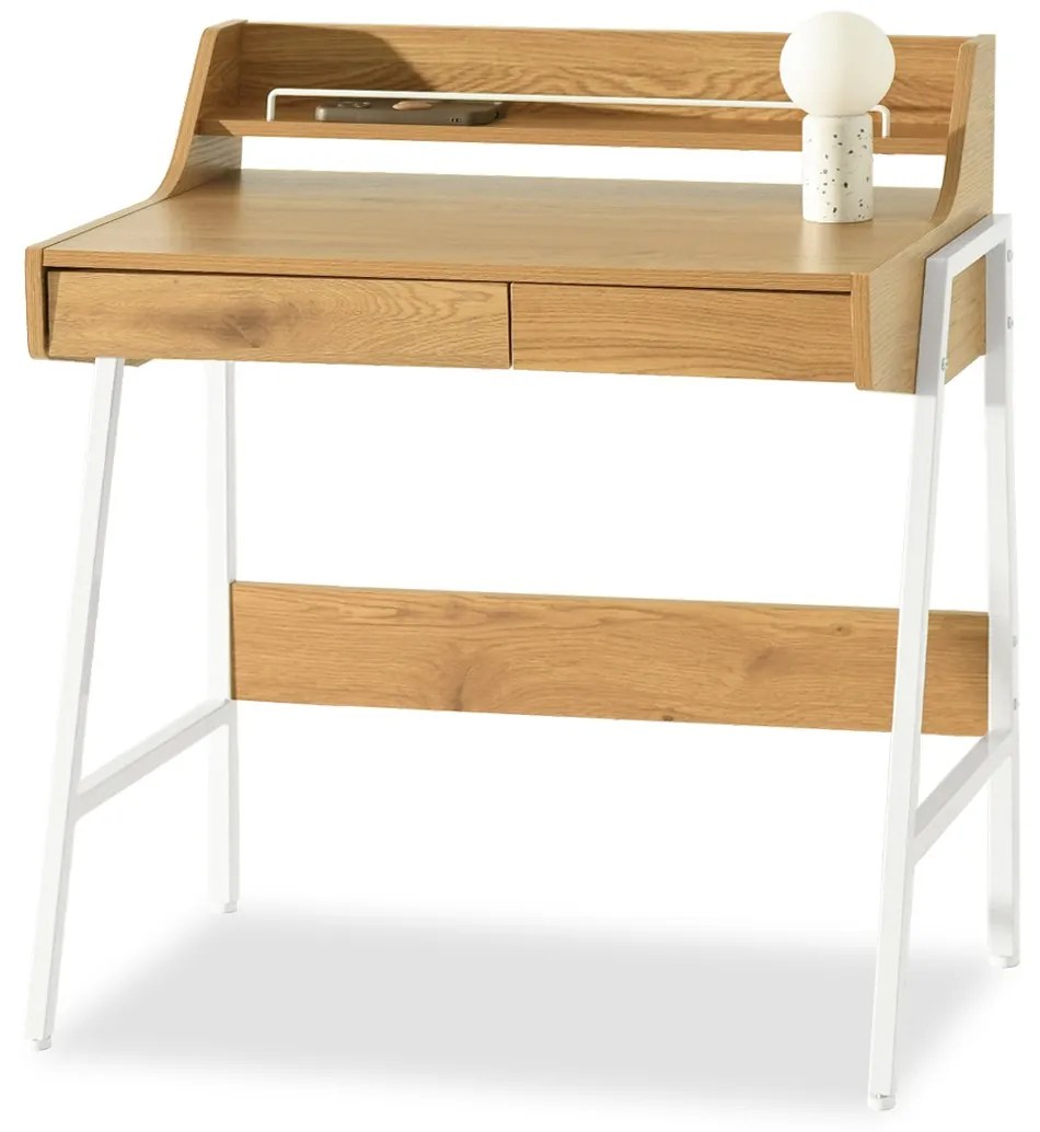 PC stolík Borge (dub + biela). Akcia -34%. Vlastná spoľahlivá doprava až k Vám domov. 1109738