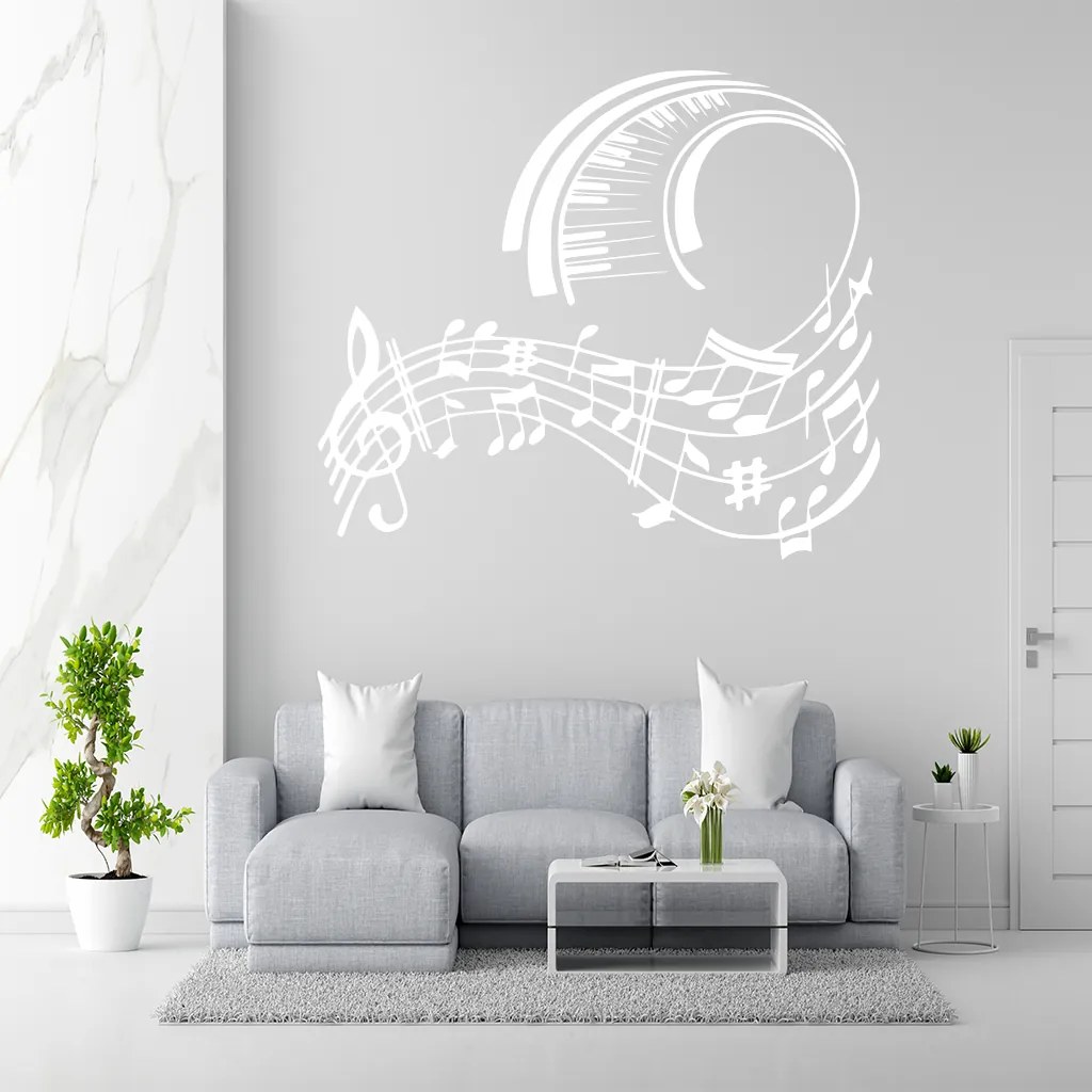 Veselá Stena Samolepka na stenu na stenu Skladba pre klavír Farba: bílá, Veľkosť: 60 x 52 cm