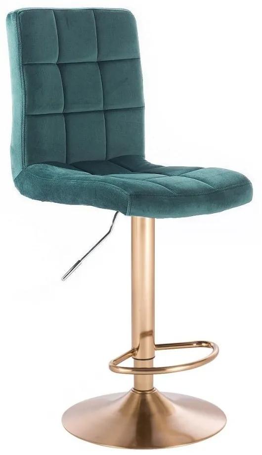 LuxuryForm DESIGN Barová stolička TOLEDO VELUR na zlatom tanieri - zelená