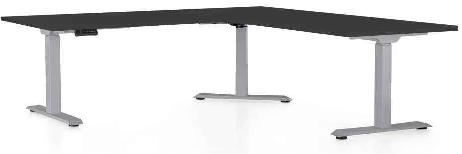 Výškovo nastaviteľný stôl OfficeTech Angle, 180 x 200 cm, sivá podnož, čierna