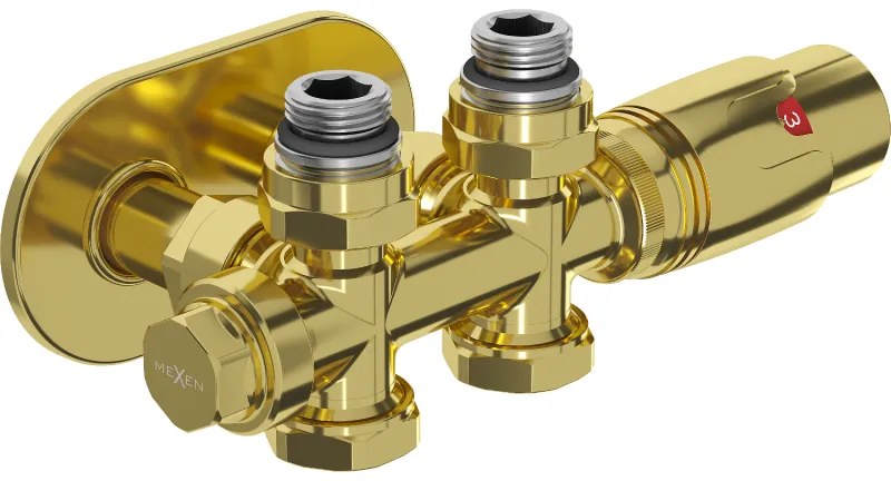 Mexen G00, termostatická súprava Duplex s okrúhlou krytkou, uhlové/rovné pripojenie DN50, zlatá lesklá, W908-900-905-50
