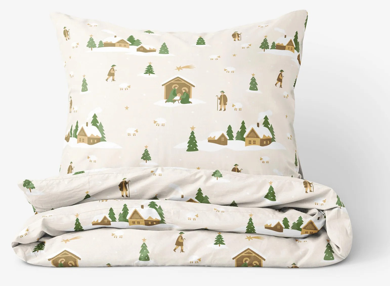 Goldea vianočné bavlnené posteľné obliečky - vianočné koledy 140 x 200 a 70 x 90 cm