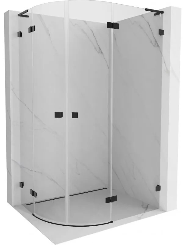 Mexen Lunar, L pravý polkruhový sprchový kút 80 x 70 cm, 8mm číre sklo, čierny profil, 833L-080P-070L-70-00