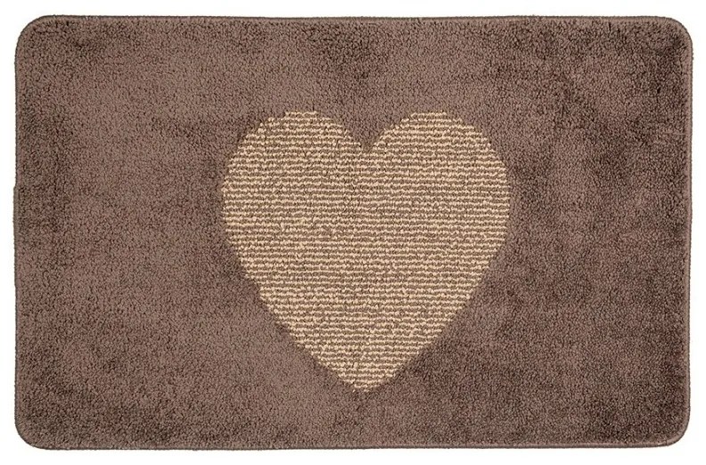 Hnedá kúpeľňová predložka so srdiečkom - 78*48*1 cm