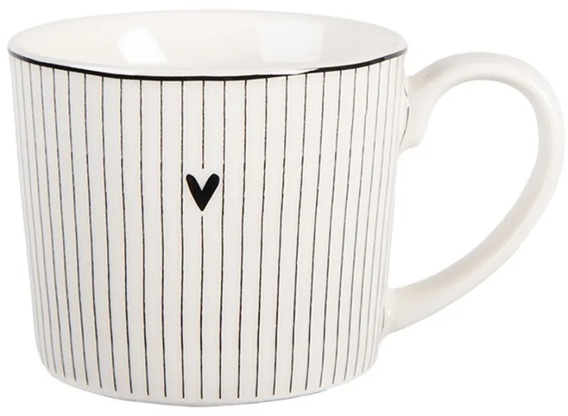 Biely hrnček so srdiečkom a prúžkami Lovely Day - 12*8*7 cm / 275 ml