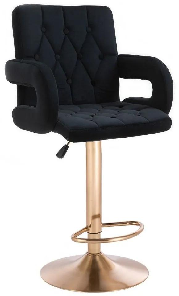 LuxuryForm DESIGN Barová stolička BOSTON VELUR na zlatom tanieri - čierna