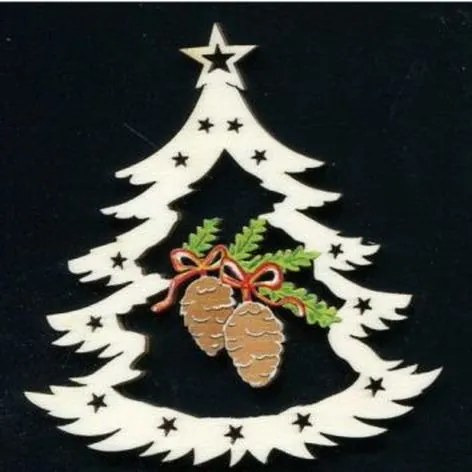 AMADEA Drevená ozdoba farebná stromček so šiškami 6 cm