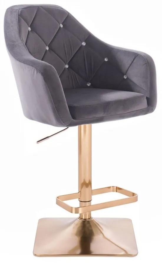 LuxuryForm DESIGN Barová stolička ROMA VELUR na zlatej hranatej podstave - tmavo šedá