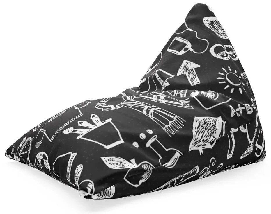 Sedací vak Triangl čiernobiela škola, čierna