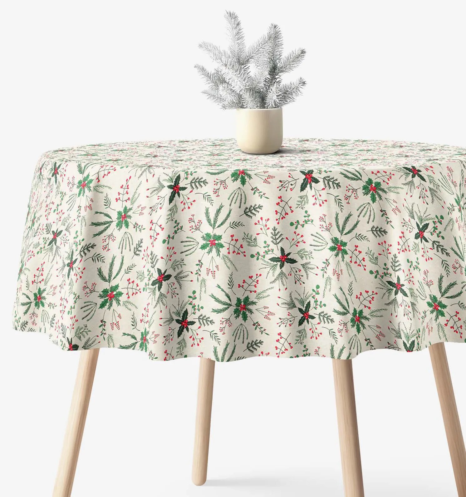 Goldea vianočný okrúhly obrus valencia - lesné vetvičky Ø 200 cm