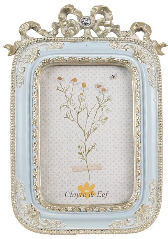 Modrý fotorámik s ornamentmi a mašľou - 17*2*24 cm / 10*15 cm