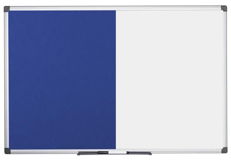 Bi-Office Popisovacia magnetická tabuľa a textilná nástenka, biela/modrá, 900 x 600 mm