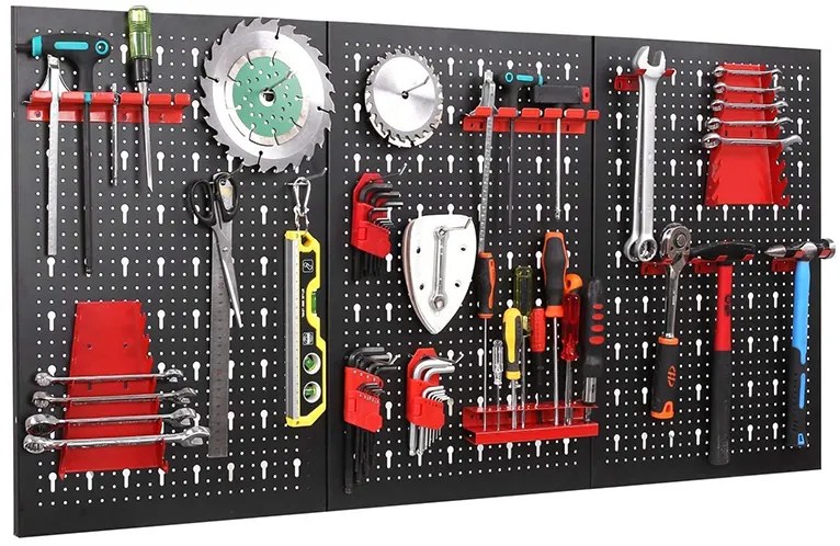 BestBerg BBTH-20M kovový nástenný držiak na náradie / 120 x 60 cm / červená/čierna