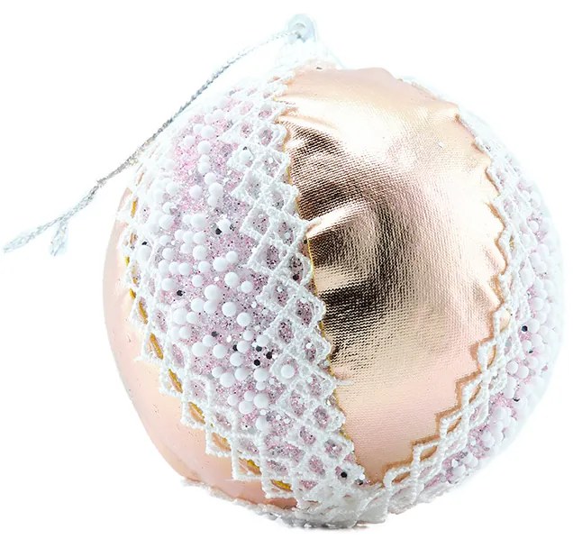 DECOLED Plastová guľa, priemer 8 cm, ružová, s čipkovým vzorom, var. 2