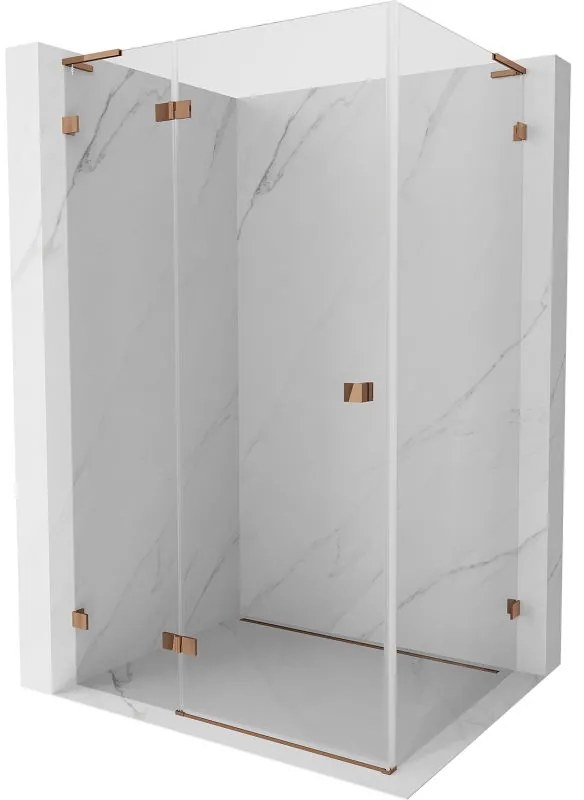 Mexen Lunar, L sklápací sprchový kút ľavý 80 x 70 cm, 8mm číre sklo, profil ružové zlato, 834L-080-070-60-00-L