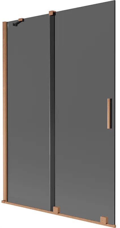 Mexen Velar, 2-krídlová posuvná vaňová zástena 120 x 150 cm, 8mm šedé sklo, medená matná, 896-120-000-41-65