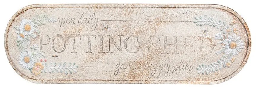 Béžová nástěnná kovová cedule Bouda na květináče - 76*1*24 cm