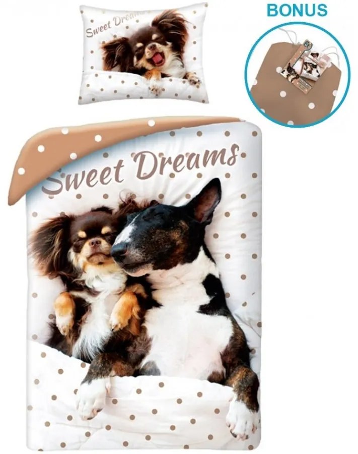 Bavlnené posteľné obliečky psíkovia Papillon a Bulteriér - 100% bavlna - 70 x 90 cm + 140 x 200 cm