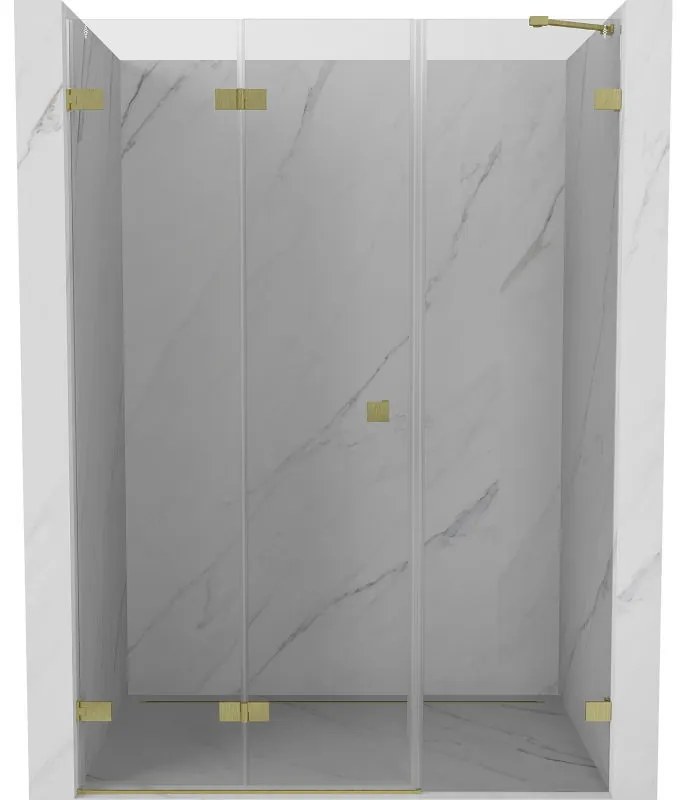 Mexen Lunar-F, skladacie ľavé sprchové dvere 125 cm, 8mm číre sklo, zlatý matný profil, 836S-125-050-55-00-L