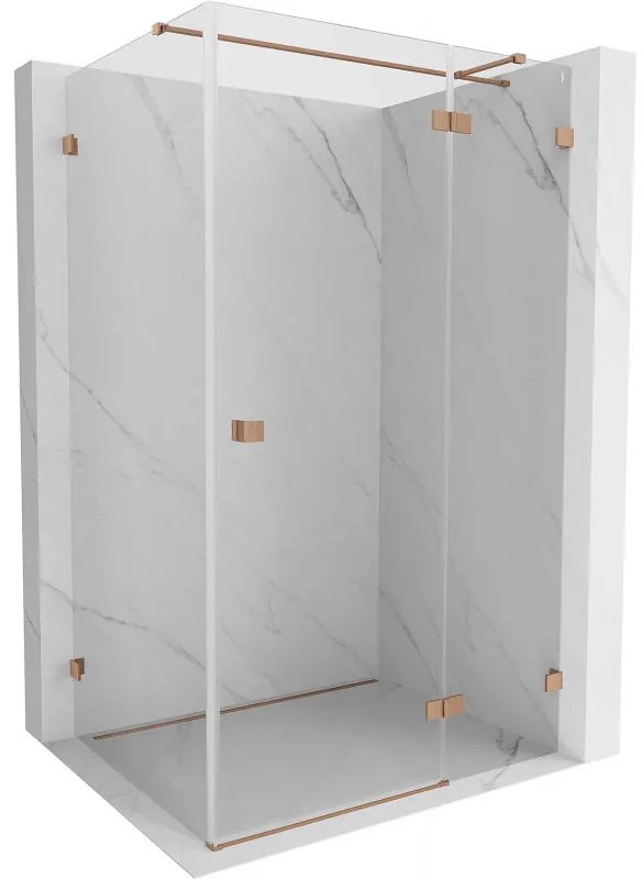 Mexen Lunar T, výklopný sprchový kút pravý 130 x 110 cm, 8mm číre sklo, profil medená matná, 834T-130-110-65-00-P