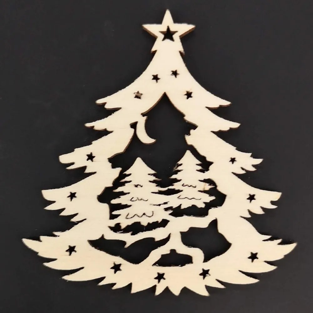 AMADEA Drevená ozdoba stromček so stromami 9 cm