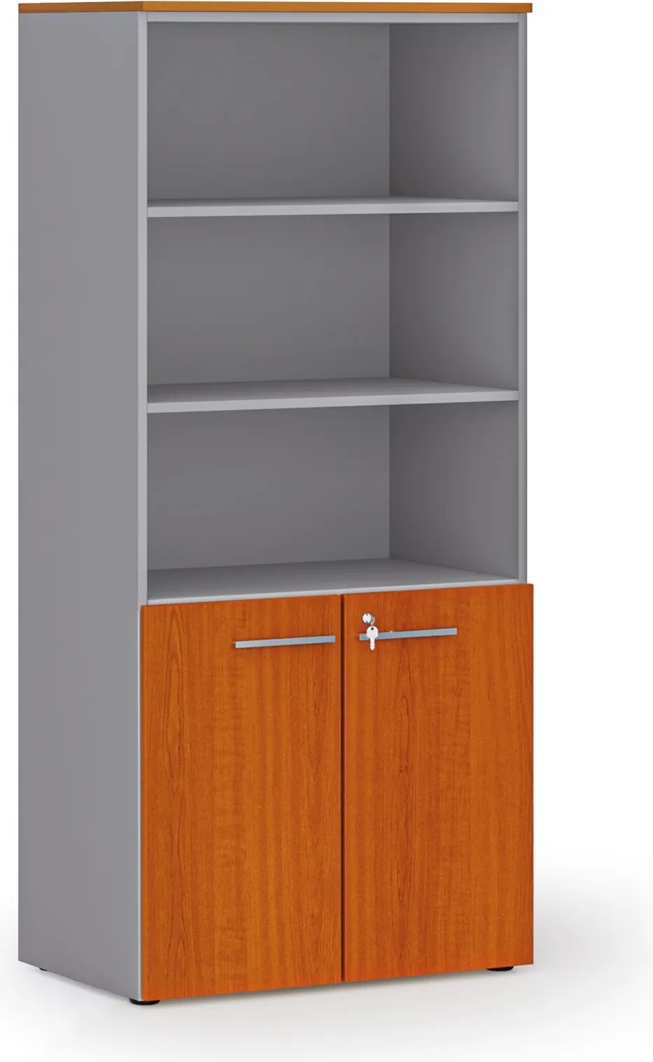 Kombinovaná kancelárska skriňa PRIMO GRAY, nízke dvere, 800 x 500 x 1781 mm, sivá/čerešňa