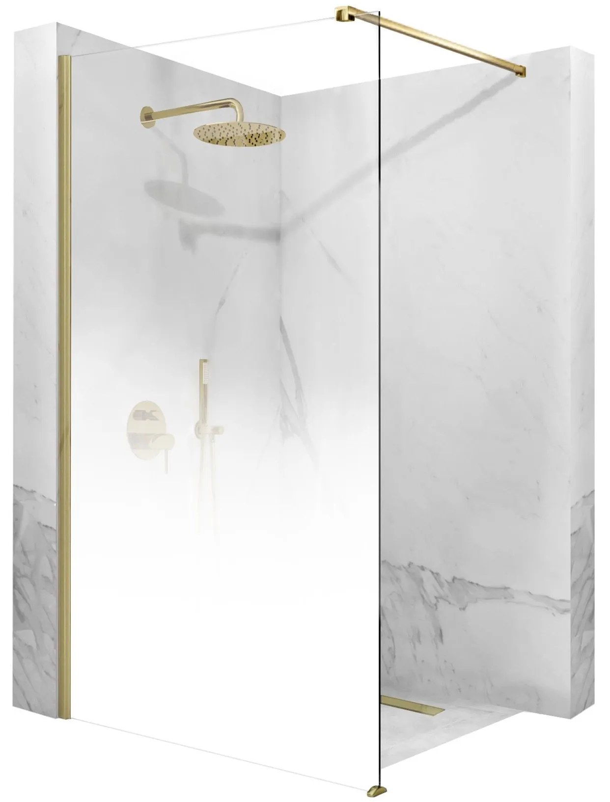 Rea Aero Ombre, sprchová zástena Walk-In 110x195 cm, 8mm číre sklo s bielym vzorom, zlatý matný profil, REA-K2465