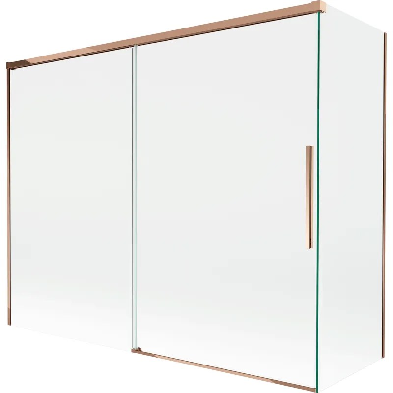 Mexen Rox, 2-krídlová posuvná vaňová zástena 190 + 90 x 150 cm, 8mm číre sklo, ružové zlato profil, 8C9-190-090-60-00