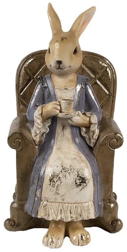 Dekorácia králik v šatách v kresle s kávou - 11*10*18 cm