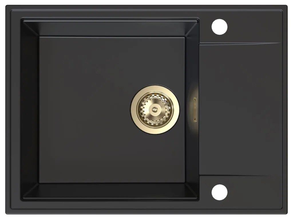 Sink Quality Sink55, kuchynský granitový drez 620x460x215 mm + zlatý sifón, čierna, SKQ-SINK.C.1KKO.XG