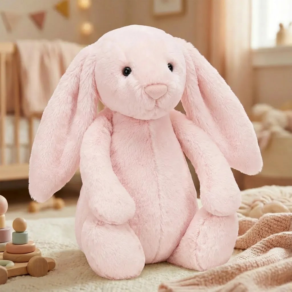 Roztomilý ružový plyšový zajačik