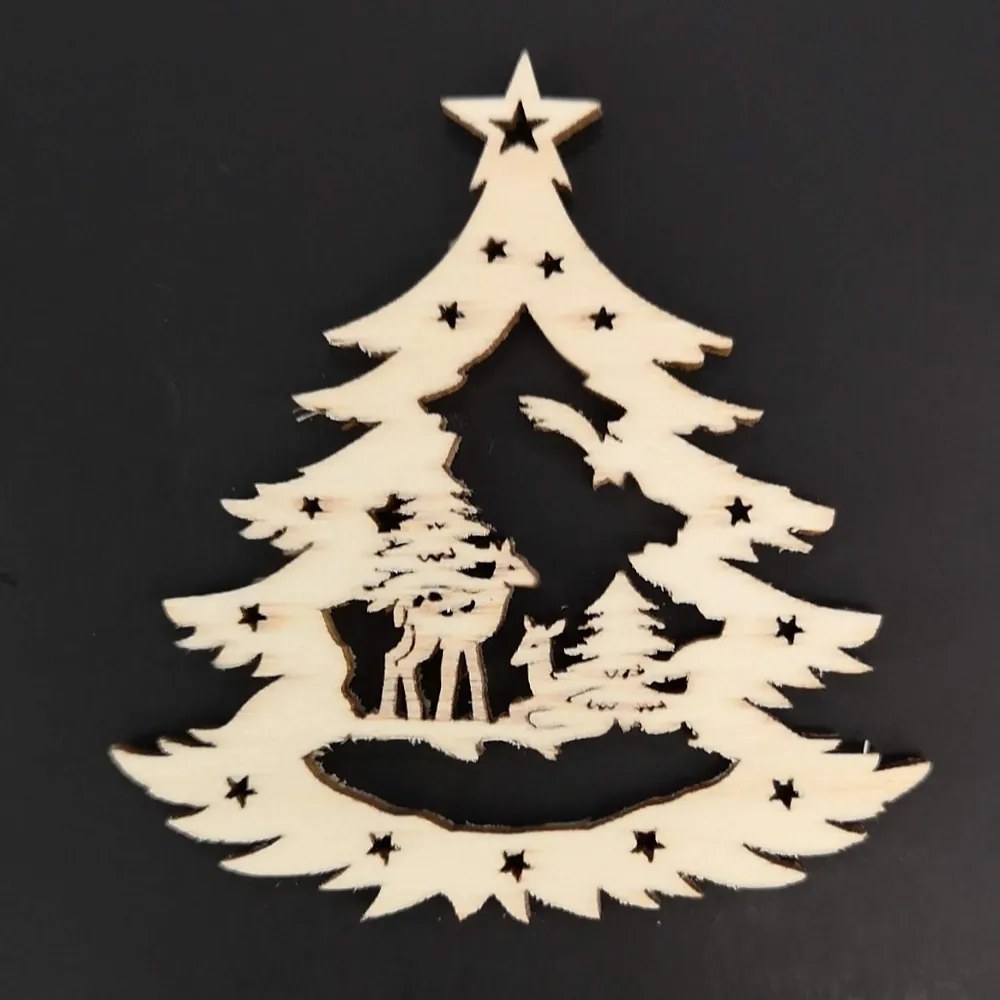 AMADEA Drevená ozdoba stromček so srnami 6 cm