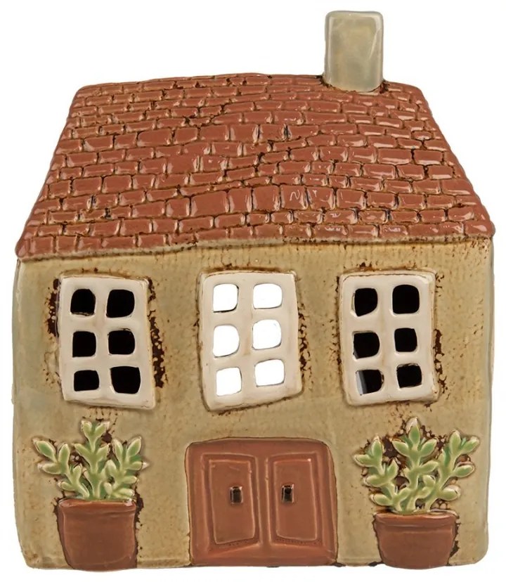 Hnedý keramický svietnik na čajovú sviečku domček Amster Village - 17*10*19 cm