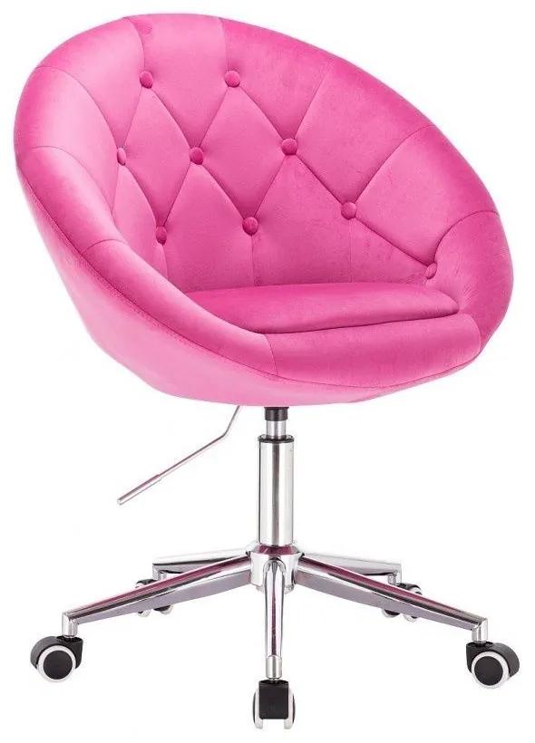 LuxuryForm DESIGN Kreslo VERA VELUR na striebornej podstave s kolieskami - tmavo ružové