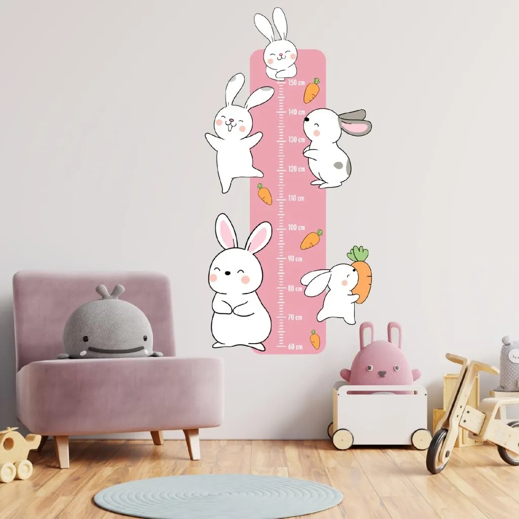 PIPPER. Textilná nálepka na stenu "Detský meter - Zajačiky"