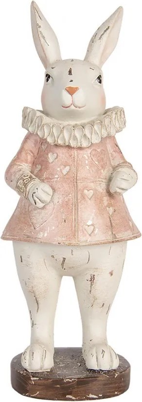 Dekorácia antik králik v ružových šatách so srdiečkami - 11*10*29 cm