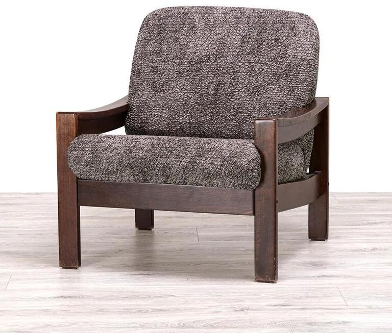 Bielastické poťahy MARMO hnedé kreslo s drevenými rúčkami (š. 40 - 70 cm)