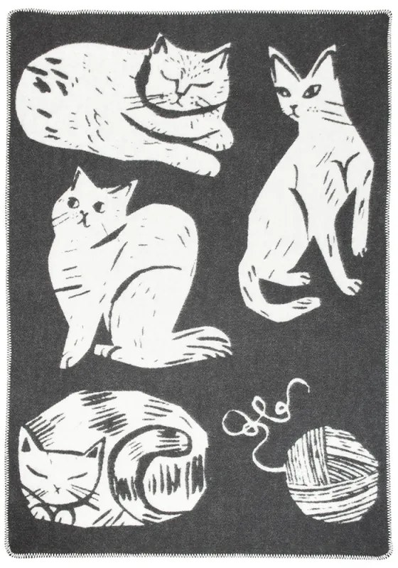 Vlnená deka Kissanpäivät 90x130, tmavo sivo-biela