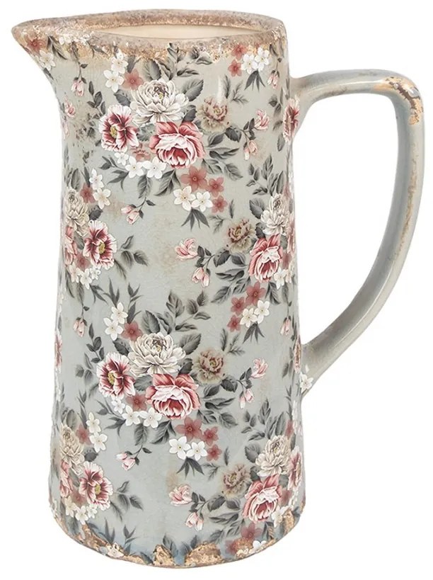 Šedý keramický dekoračný džbán s kvetmi Floria L - 21*14*26 cm