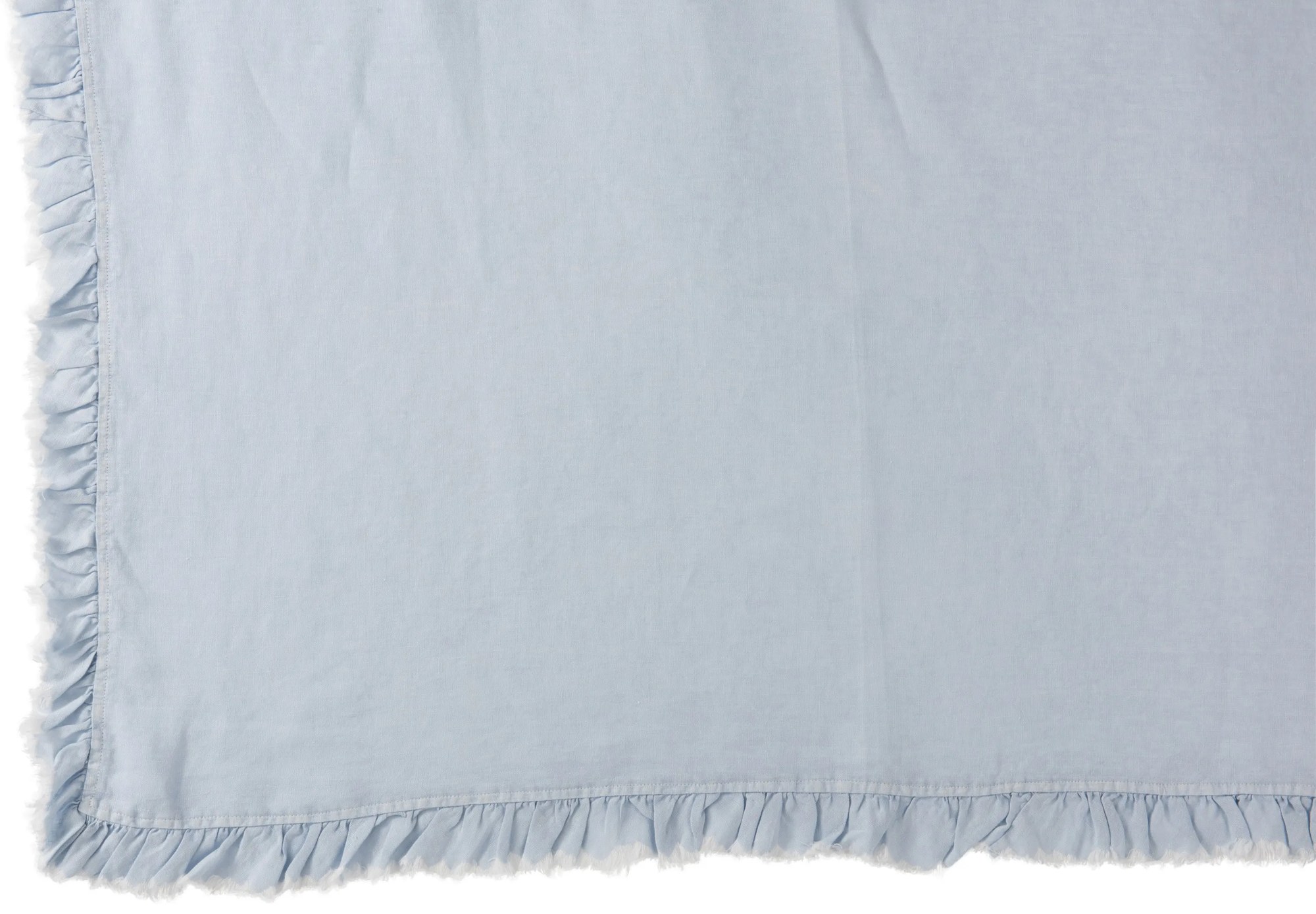 Modrý praný ľanový pléd s třasňovitým volánikom Romantic - 150 * 200 cm