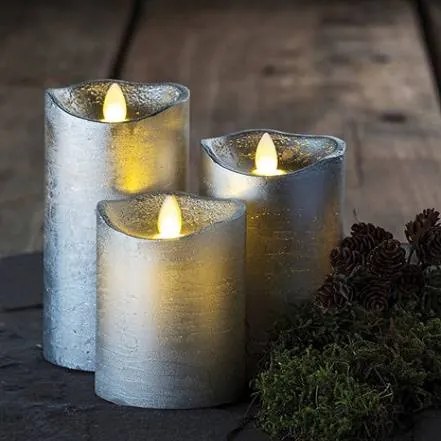 SIRIUS Sada 3 voskových sviečok LED, strieborná
