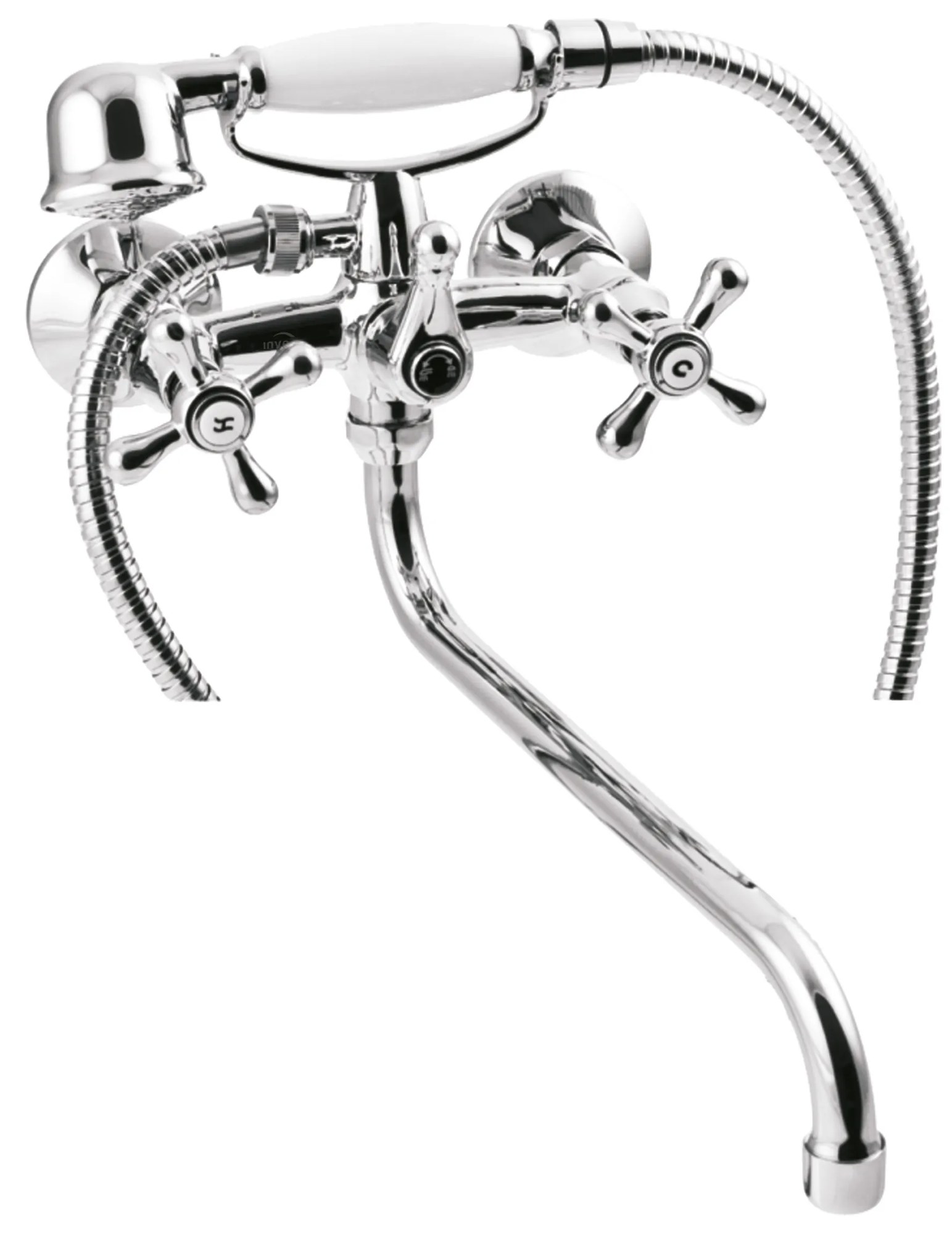 Invena Roma, vaňová batéria s predĺženou výlevkou 300mm a s ručnou sprchovou sadou, chrómová, INV-BW-24-00S-L