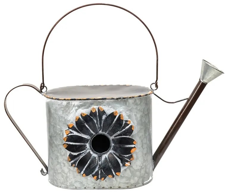 Dekoračná plechová vtáčia búdka v tvare kanvy - 48*20*28/40 cm