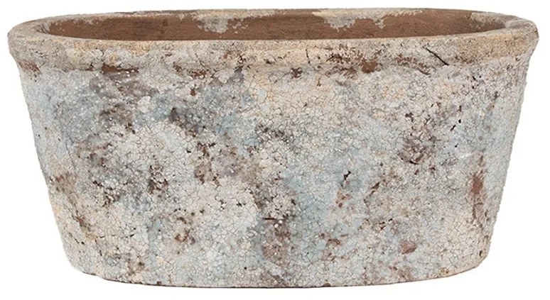 Ovalný dekoratívny béžovo-modrý antik terakotový džbán Teracci - 26*13*12 cm
