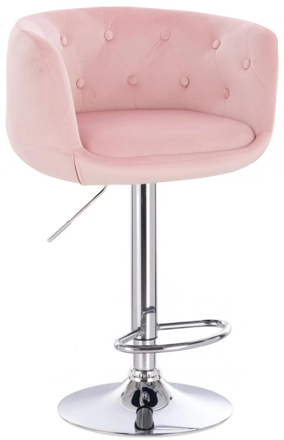 LuxuryForm DESIGN Barová stolička MONTANA VELUR na striebornom tanieri - ružová