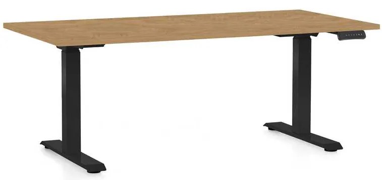 Výškovo nastaviteľný stôl OfficeTech D, 160 x 80 cm, čierna podnož, dub kamenný
