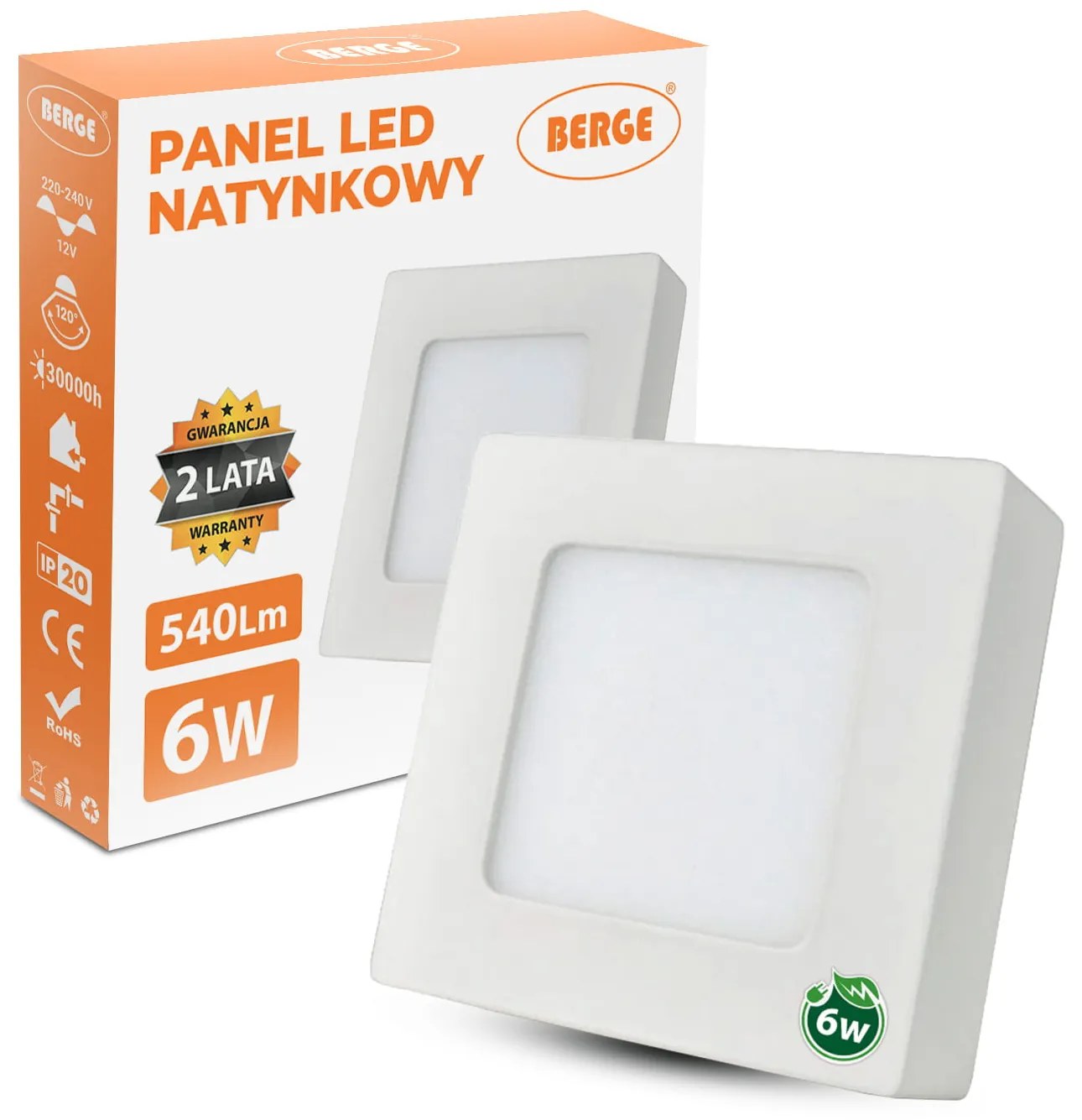 BERGE LED panel štvorcový 120x120x20mm prisadený - 6W - 230V - 390Lm - neutrálny
