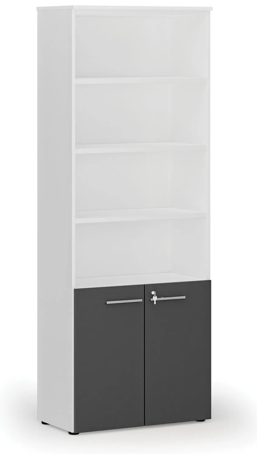 Kombinovaná kancelárska skriňa PRIMO WHITE, dvere na 2 poschodia, 800 x 420 x 2128 mm, biela/grafit