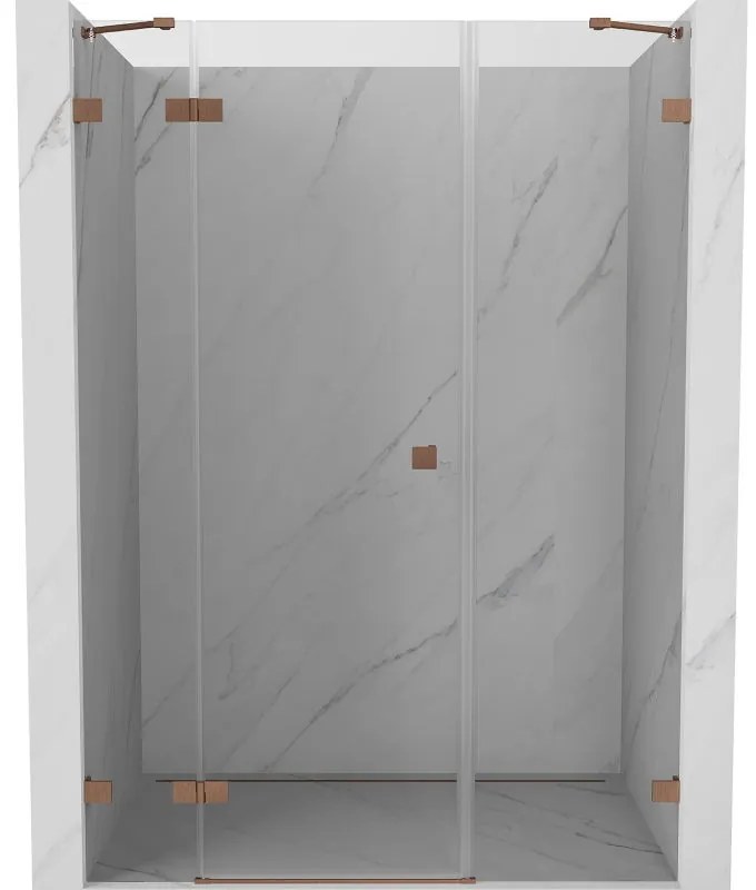 Mexen Lunar, ľavé otočné sprchové dvere 125 cm, 8mm číre sklo, medený matný profil, 834S-125-050-65-00-L